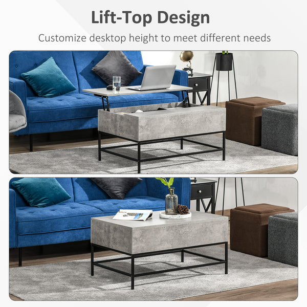 Table basse relevable avec compartiment de rangement dissimulé, gris