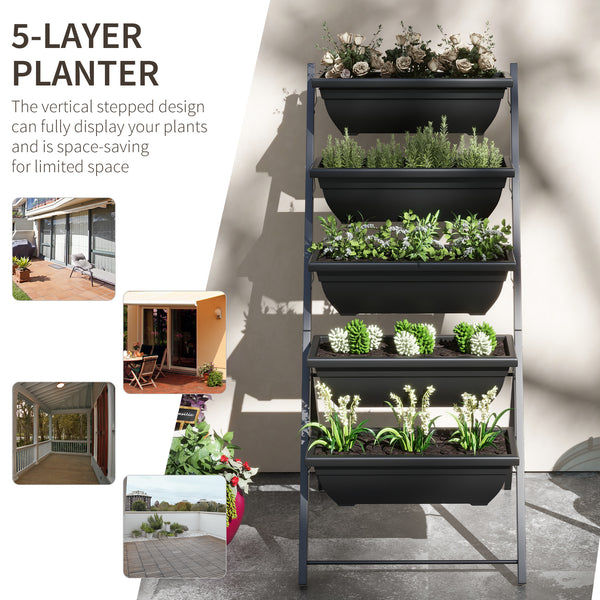 Jardinière surélevée à 5 niveaux avec 5 bacs à plantes, noire