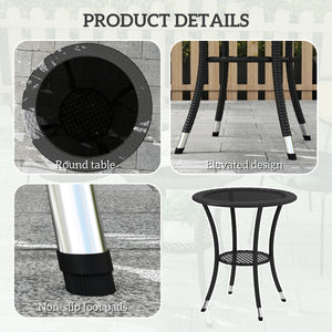 Table de salle à manger d'extérieur en rotin avec étagère de rangement à 2 niveaux, noire