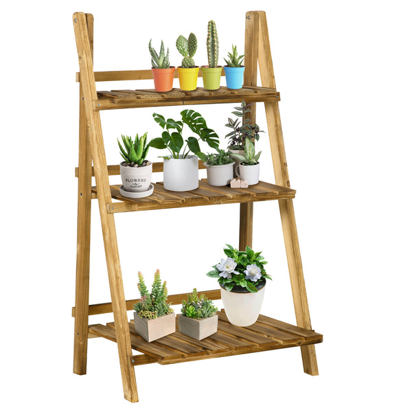 Support à plantes pliable à 3 niveaux en bois pour jardin