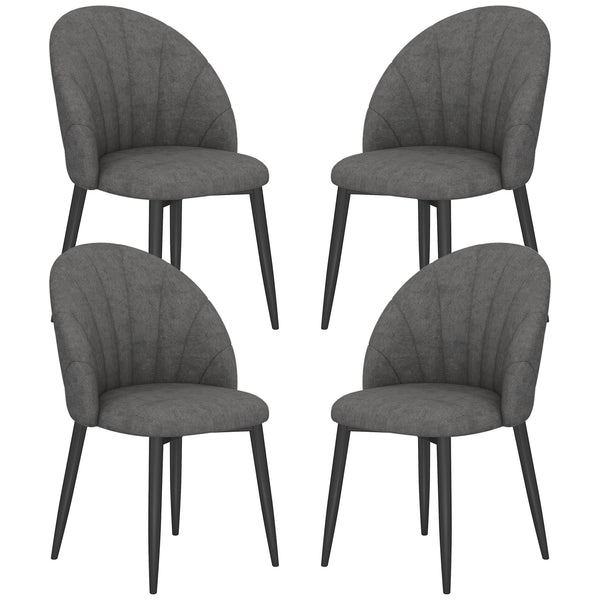 Lot de 4 chaises de salle à manger modernes rembourrées avec pieds en métal, gris foncé