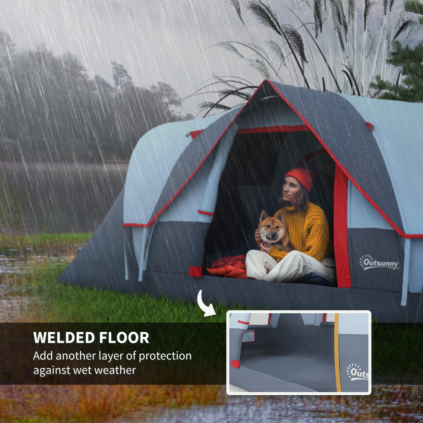 Family Tent for 5-6 Persons, Outdoor Camping Tent with Light Hook, Carry Bag for Camping, Hiking and Travel, Grey