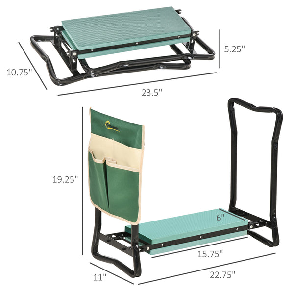 Banc et repose-genoux de jardin pliable avec assise en mousse, vert
