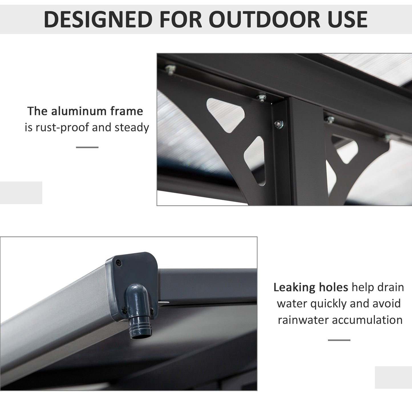 Pergola 10' x 10' avec toit rigide en polycarbonate, hauteur réglable, cadre en aluminium, protection UV, gris