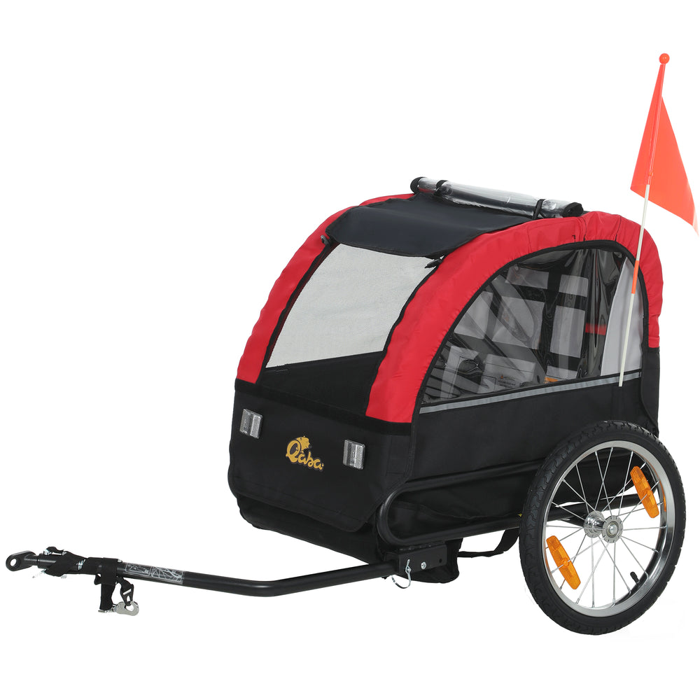 Remorque vélo enfant avec harnais 5 points, roues en caoutchouc 16 pouces, sac de rangement, à partir de 18 mois, rouge.