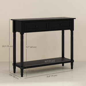 Modern Entryway Console Table with 2 Drawers, Storage Shelf, Black