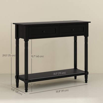 Console d'entrée moderne avec 2 tiroirs, étagère de rangement, noir
