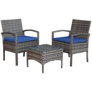 Ensemble de mobilier de jardin 3 pièces en résine tressée, bleu
