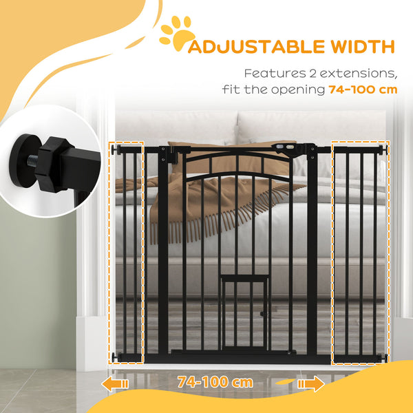 Barrière pour animaux à fermeture automatique avec chatière, noire