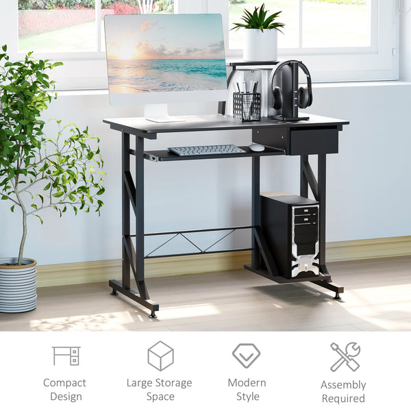 Bureau d'ordinateur avec plateau pour clavier et tiroir, noir