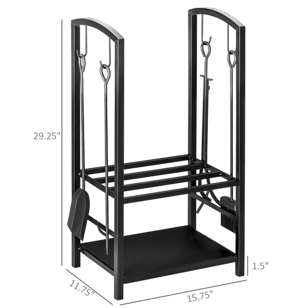 Range-bûches de 40 cm à 2 niveaux avec 4 outils noir