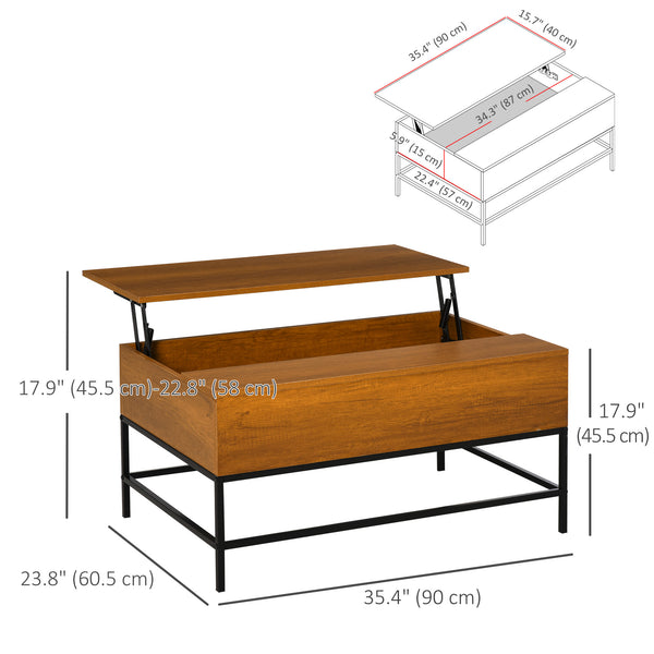 Table basse relevable avec compartiment de rangement dissimulé en teck