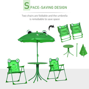 Kids Folding Picnic Table and Chair Set Pattern Outdoor Garden Patio Backyard with Removable & Height Adjustable Sun Umbrella Green
