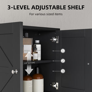 Armoire à pharmacie de salle de bain avec portes de grange et étagère réglable, noire