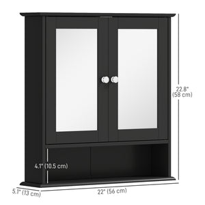 Armoire à pharmacie murale avec portes doubles, étagère ouverte et étagère réglable, noire
