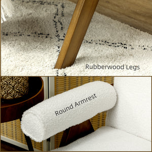 Canapé 2 places en tissu Boucle avec rembourrage épais et pieds en bois, blanc crème