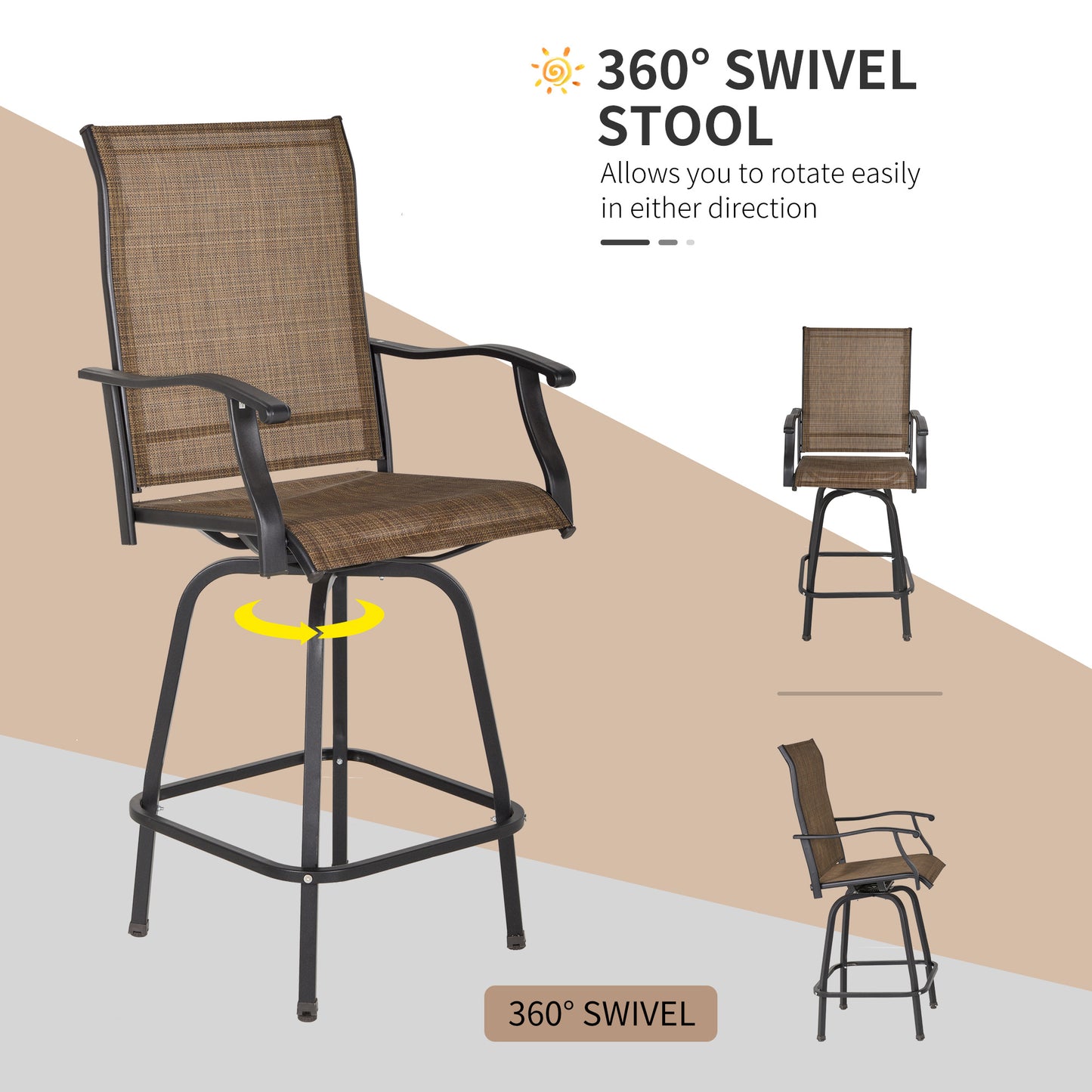 Outsunny 3 Piece Outdoor Patio Bar Set 2 Swivel Stool and 1 Bistro Table All-Weather Metal Frame for Balcony Backyard Deck Brown |