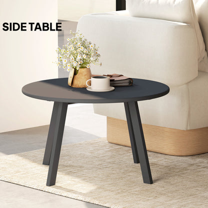 Outsunny Outdoor Round Side Table, Patio Coffee Table with Metal Frame and Non-Slip Feet, Black