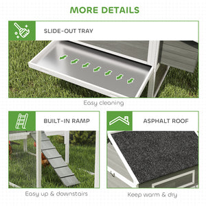 137" Wooden Chicken Coop with Chicken Run, Nesting Box, Dark Grey