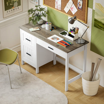 Country Style 3 Drawer Computer Desk with File Drawer and Wooden Top for Small Spaces, White