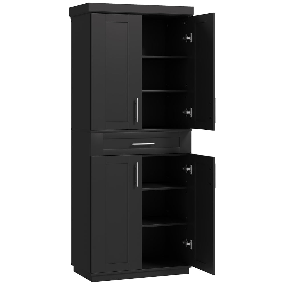 Garde-manger de 72 pouces avec 4 portes, tiroir et 3 étagères réglables, noir