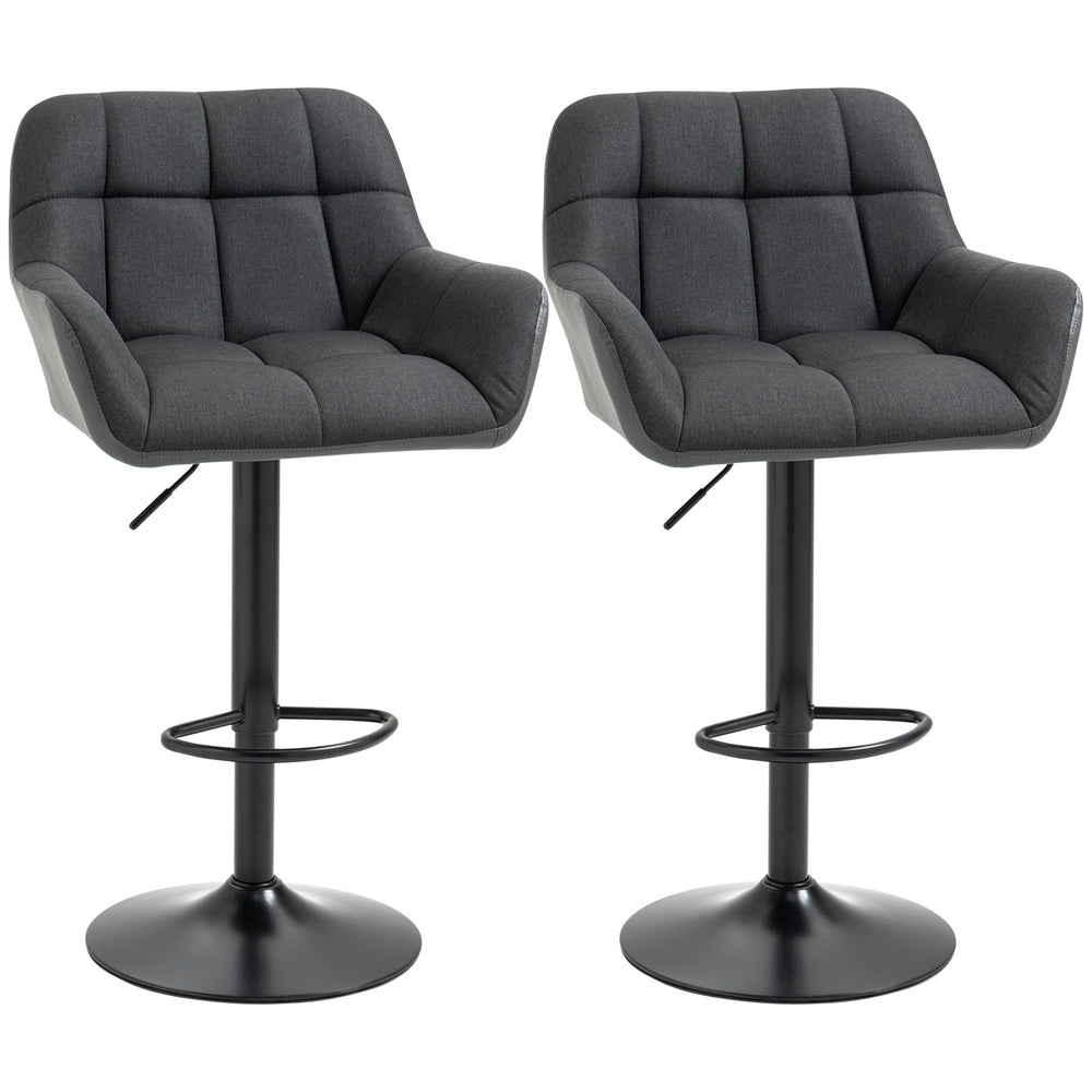 Set of 2 swivel bar stools with footrest, black