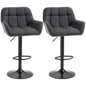 Set of 2 swivel bar stools with footrest, black