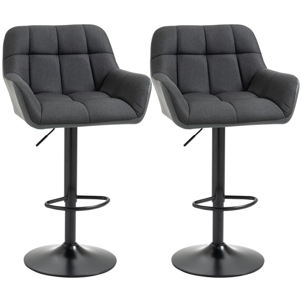 Set of 2 swivel bar stools with footrest, black