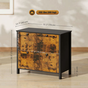 Classeur 2 tiroirs, verrouillable avec barre de suspension réglable pour documents A4, marron rustique