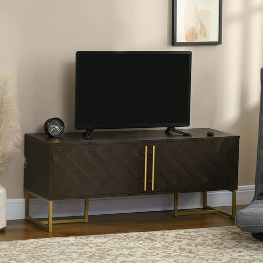 Meuble TV couleur naturelle pour téléviseurs de 55 pouces avec 2 portes et étagères réglables

