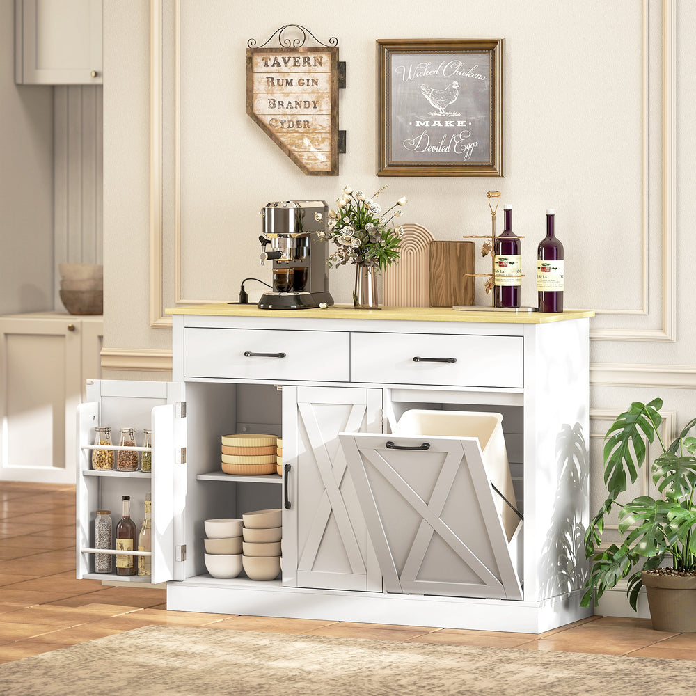 Armoire à poubelle basculante de 7 gallons (26,5 litres), avec station de recharge, 2 tiroirs, 4 étagères de porte, blanche