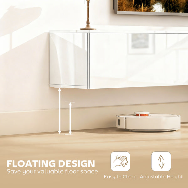 Floating TV Stand for TVs up to 75 Inch, 70.9" TV Cabinet, Entertainment Center with 2 Flip Doors, High Gloss White