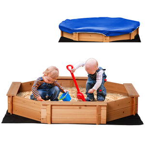 Kids Sandbox with Cover and Seat, Outdoor Children Sand Playset for Backyard, Boys and Girls, Red, 55" x 55" x 8.5"