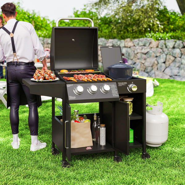 3-burner gas barbecue with side burner