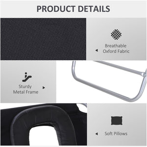 Outdoor Lounge Chair, Adjustable Folding Chaise Lounge with Face Cavity, Tanning Chair Sun Lounger Bed Recliner, Black