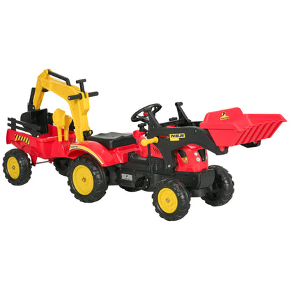 3 in 1 6-wheel excavator, bulldozer with controllable loading trailer and easy-to-use pedals