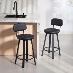Ensemble de 2 tabourets de bar rembourrées avec repose-pieds et dossier pour comptoir de cuisine, noir