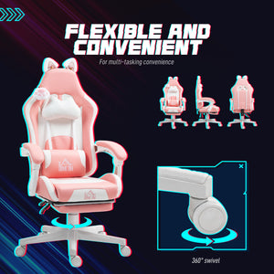 Fauteuil de jeu Cute Racing en similicuir avec repose-pieds, appui-tête et soutien lombaire, rose