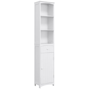 Tall white wooden bathroom storage cabinet
