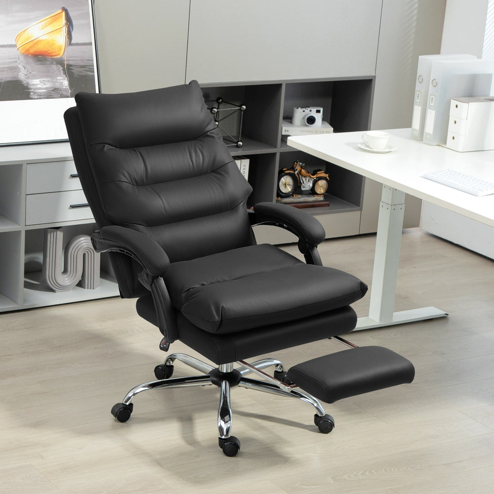 Fauteuil de bureau Executive avec massage et chauffage en 6 points, inclinable en microfibre avec repose-pieds, noir