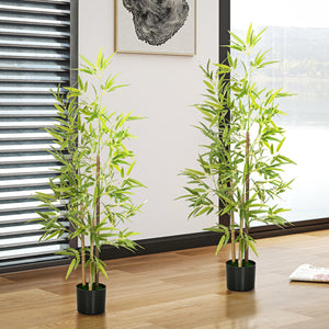 Set of 2 artificial trees, 1.20 m tall, faux indoor bamboo with pot