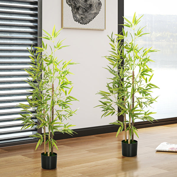 Set of 2 artificial trees, 1.20 m tall, faux indoor bamboo with pot