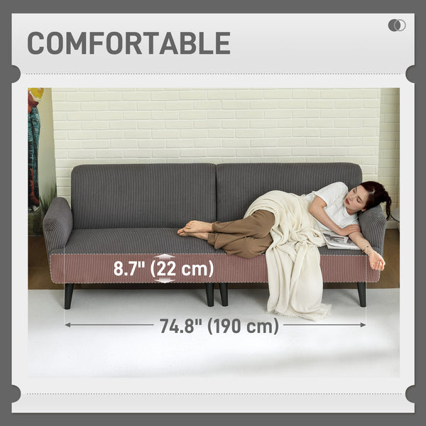 Canapé 3 places en velours côtelé avec pieds en hévéa et assise extra-large, gris