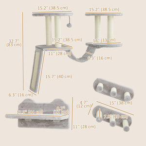 Étagères murales pour chat avec griffoir, perchoirs, marches et échelle, gris clair