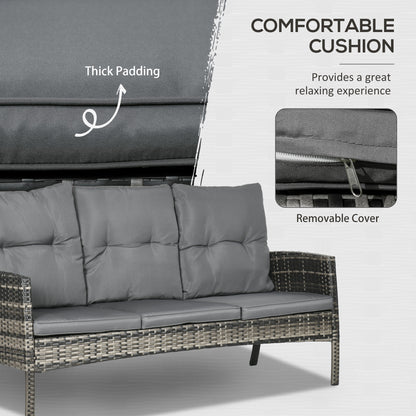 Outsunny 6 Piece Garden Furniture Set with Chairs, Ottomans, Sofa, Glass Table and Cushions, Wicker Rattan Outdoor Furniture Set for Garden and Porch, Grey