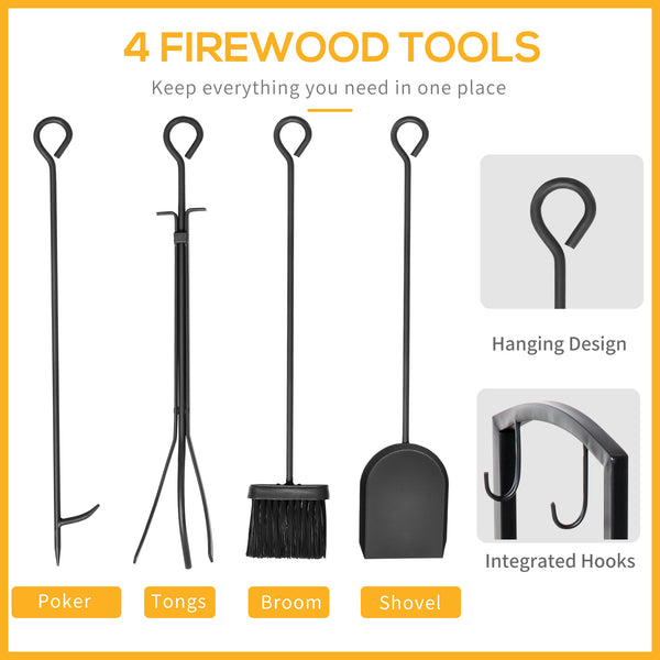 Range-bûches de 40 cm à 2 niveaux avec 4 outils noir