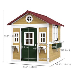 Maisonnette en bois d'extérieur avec porte, fenêtres, pots de fleurs et boîtes