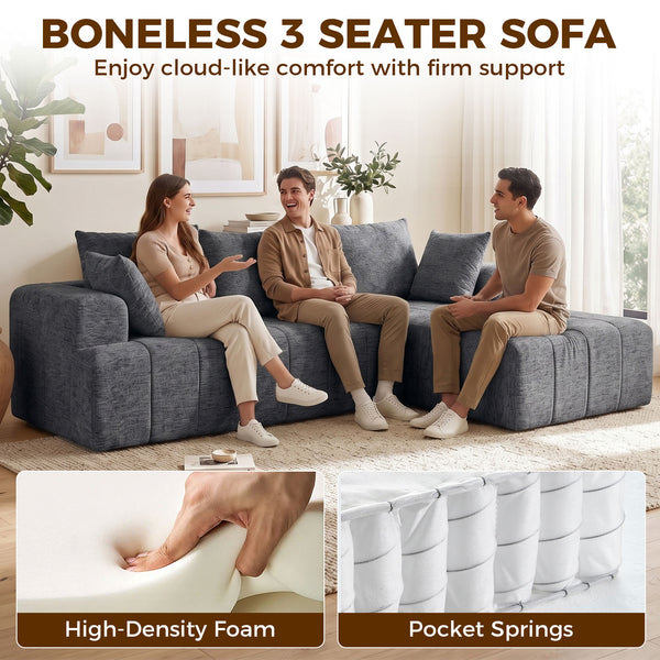 Canapé sectionnel convertible en lit gris avec méridienne et ressorts ensachés, gris