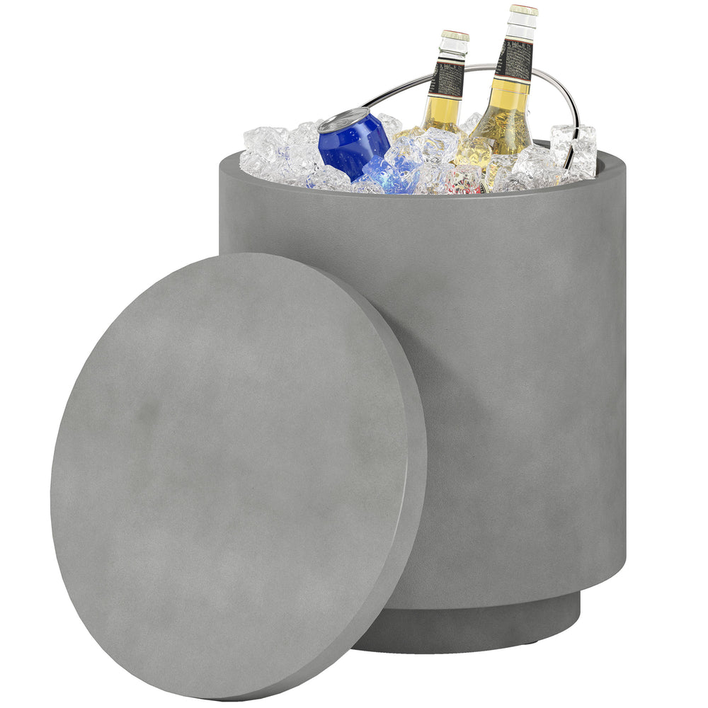 Table d'appoint glacière d'extérieur de 2,6 gal en béton avec rangement, gris clair