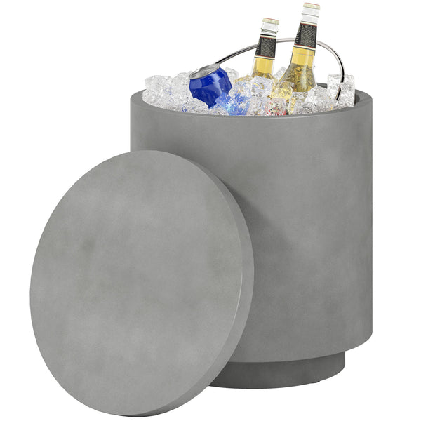 Table d'appoint glacière d'extérieur de 2,6 gal en béton avec rangement, gris clair